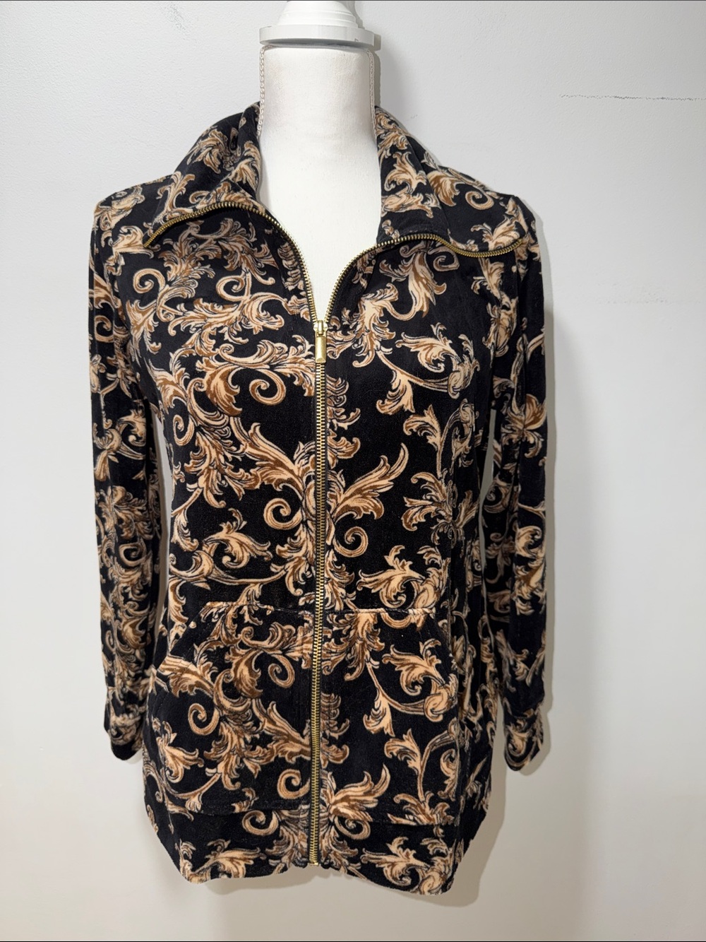 Style & Co SPORT Womens Paisley Mock Neck Full Zip Sweatshirt Jacket M Velvet